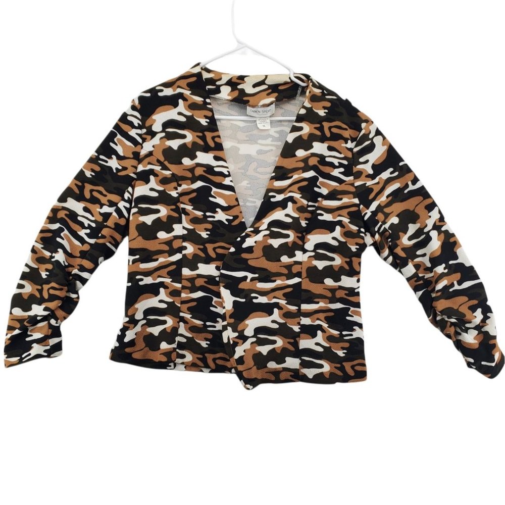 CAREN SCOTT Sweater Women's Long Sleeve Cardigan Brown Camouflage XL